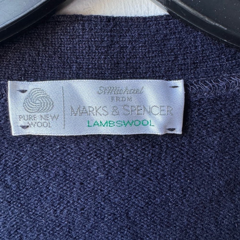 Marks & Spencer Lambswool Wool Dark Blue Men's Cardigan - Picture 6 of 9